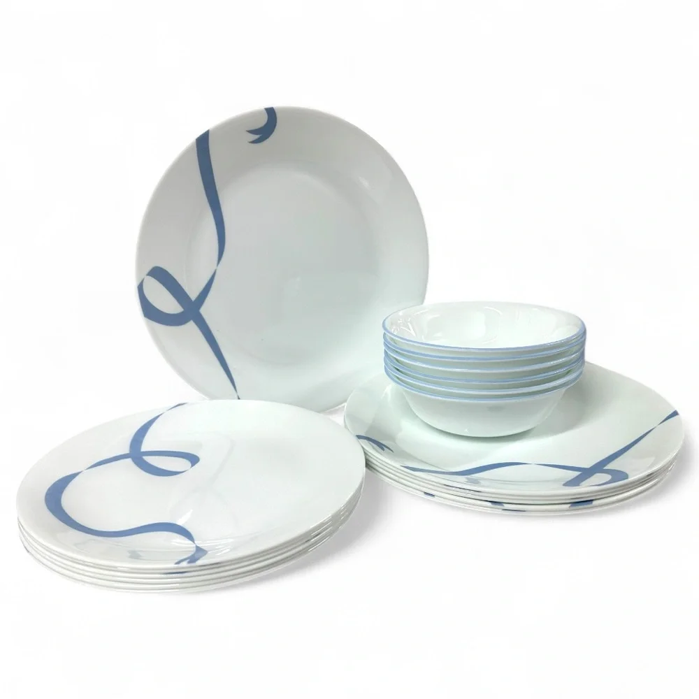 Corelle Blue Ribbon 18pc Set: 6 Plates 10.25